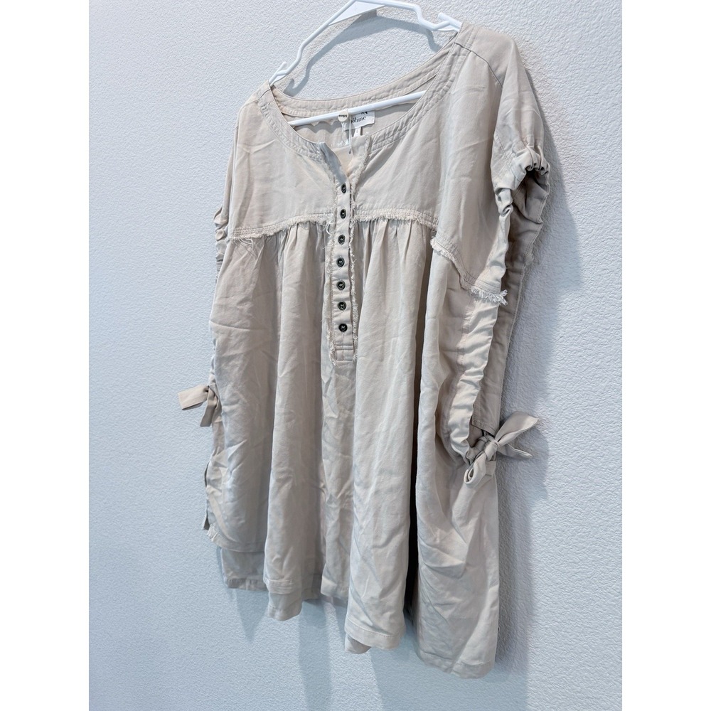NWT Böhme Oversized Tencel Babydoll Tunic Top L Raw Edge Bow Sleeve Cottagecore